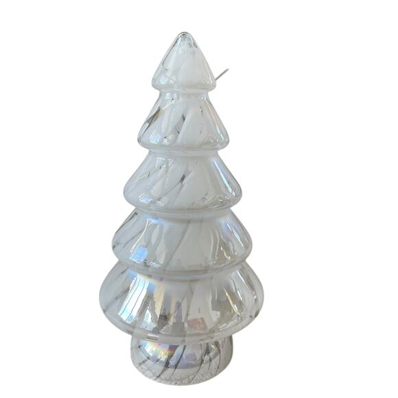 Handmade in Poland Art Glass CHRISTMAS TREE 10in Iridescent White Marble NEW - Picture 2 of 10